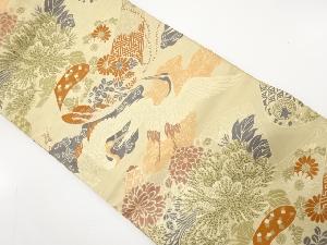 アンティーク　鶴に巻物・草花模様織り出し丸帯（材料）